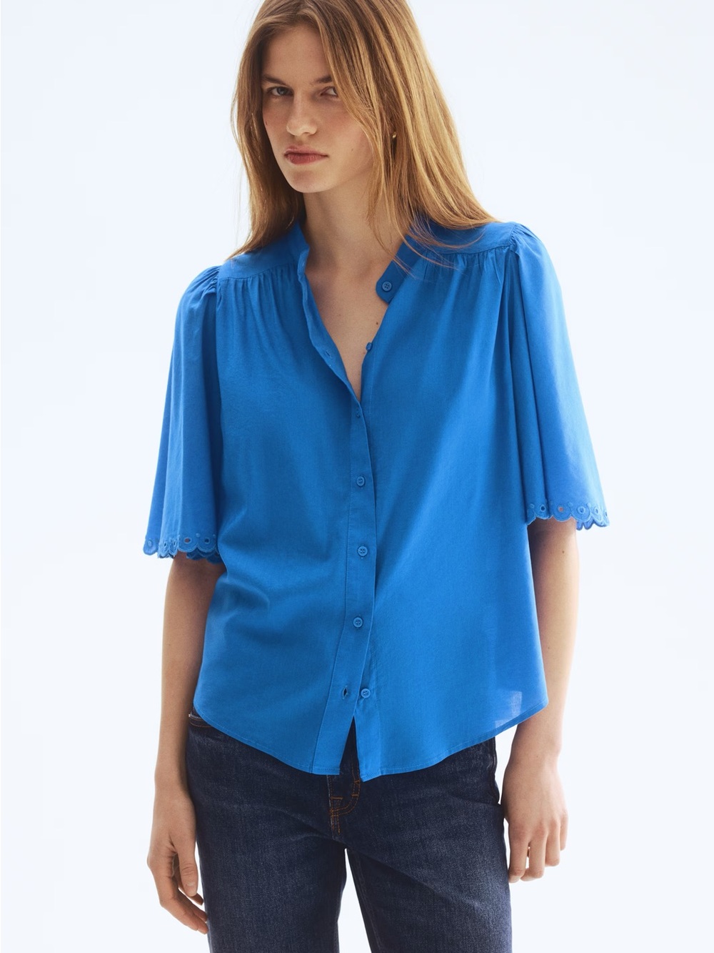 NWT H&M Bright Blue Button-Down Short Sleeve Blouse